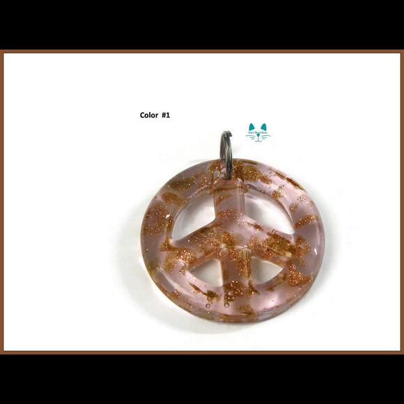 Large Colorful Glitter Lamp-Work Peace Sign Pendant - Picture 3 of 9